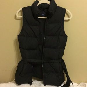 black XS down puffer vest with belt
